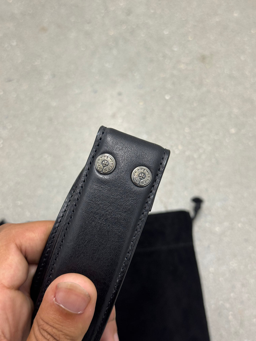 Chrome Hearts 1.5' Black Leather Strap